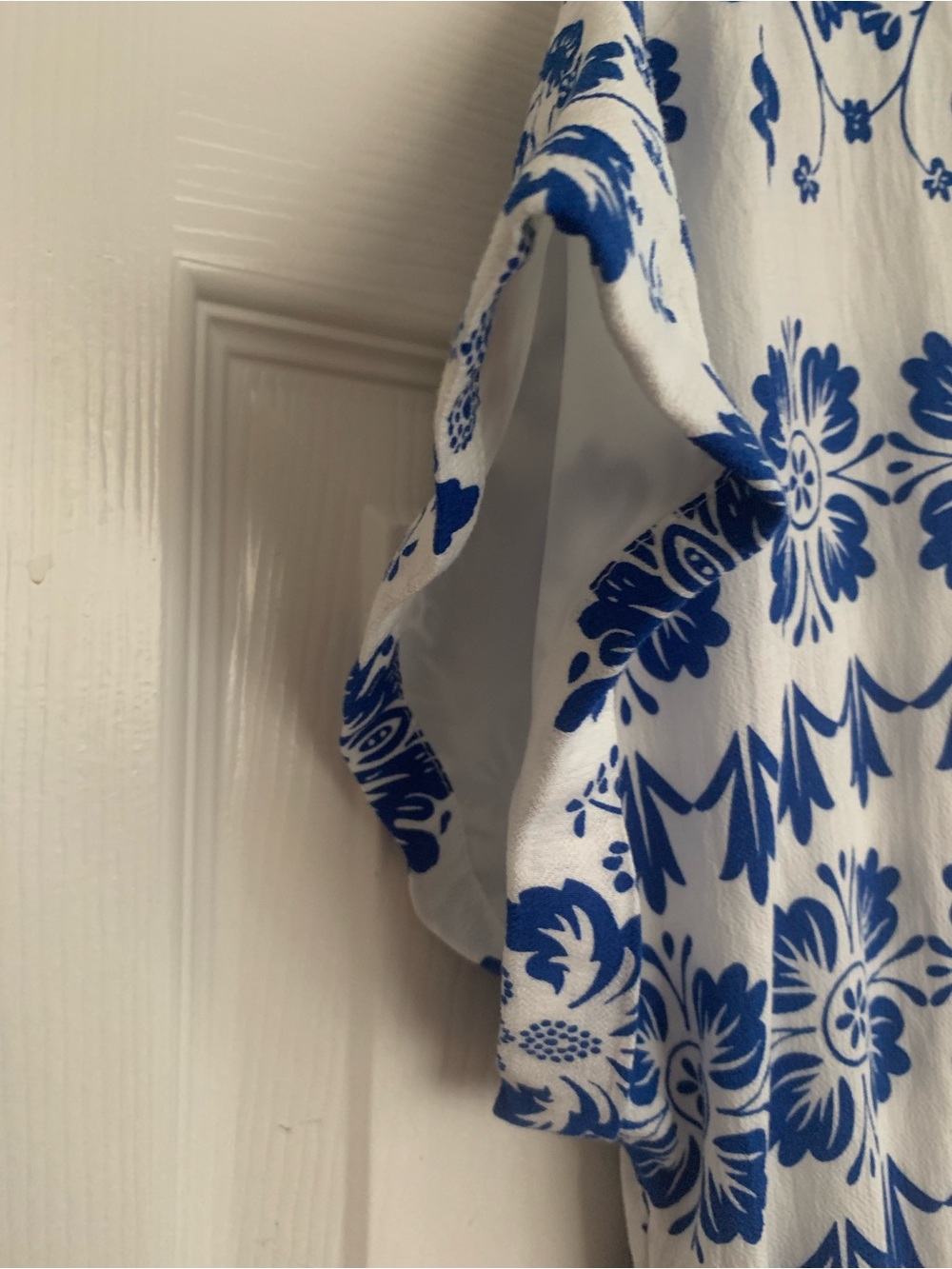 NWT Sam Edelman Dress: White, Blue Print, Button Close, V-Neck, Elastic Waist 12 - Picture 7 of 16